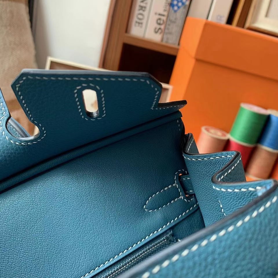 Hermès（爱马仕）Birkin 铂金包 牛仔蓝 原厂御用顶级小牛皮 银扣 30cm 现货