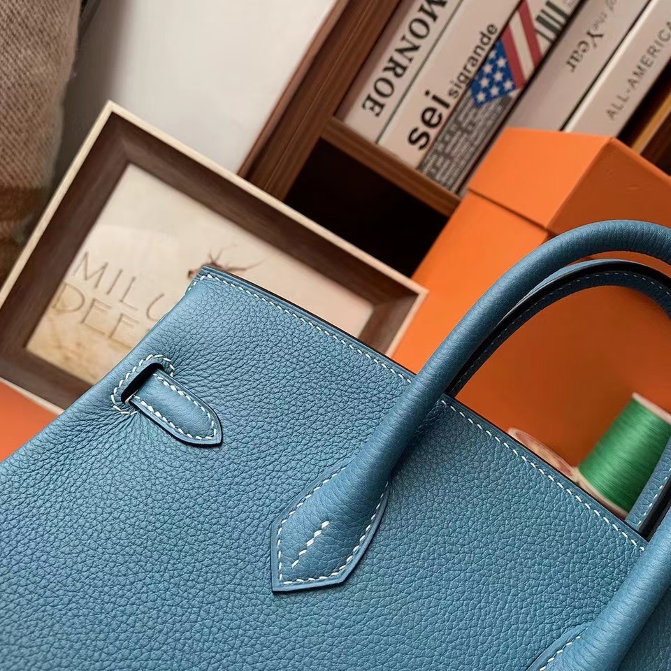Hermès（爱马仕）Birkin 铂金包 牛仔蓝 原厂御用顶级小牛皮 银扣 30cm 现货