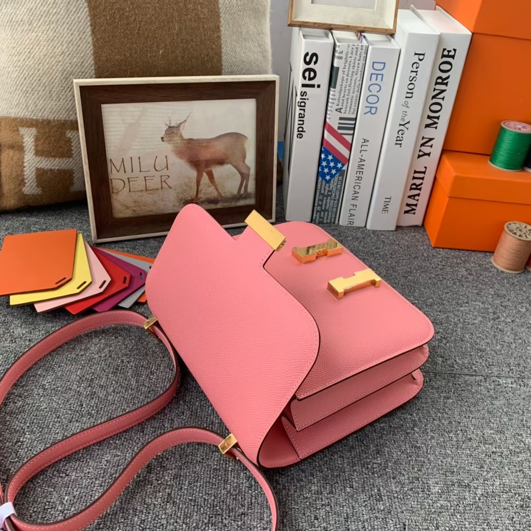 Hermès（爱马仕）Constance 空姐包 奶昔粉 原厂御用顶级Epsom 皮 24cm