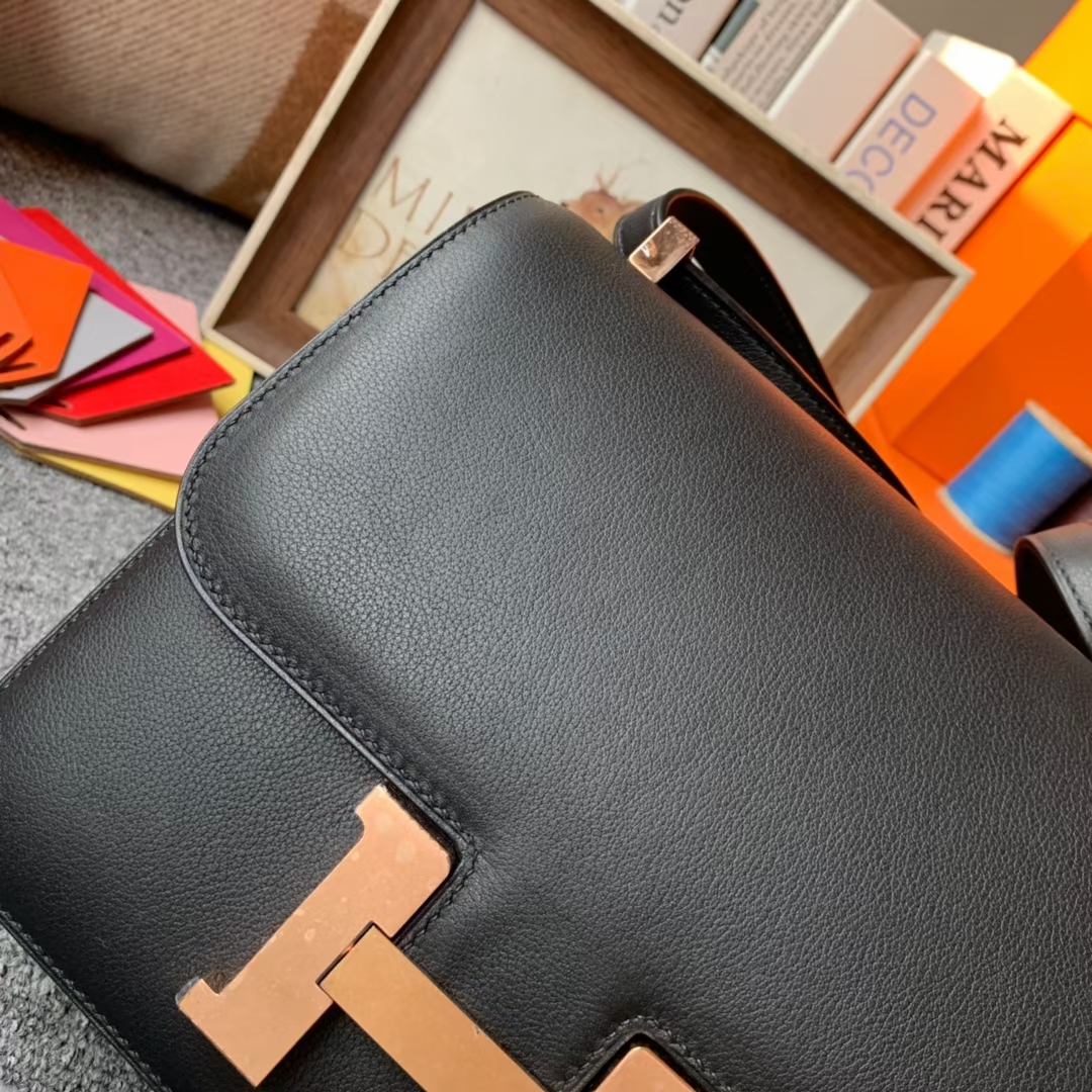 Hermès（爱马仕）Constance 空姐包 黑色 原厂御用顶级Ever Color 皮 玫瑰金扣 24cm
