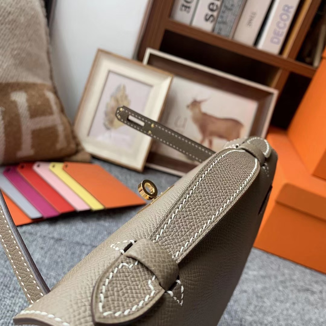 Hermès（爱马仕）Mini Kelly 迷你凯莉 CK18大象灰 原厂御用顶级Epsom皮 一代 金扣 银扣 现货