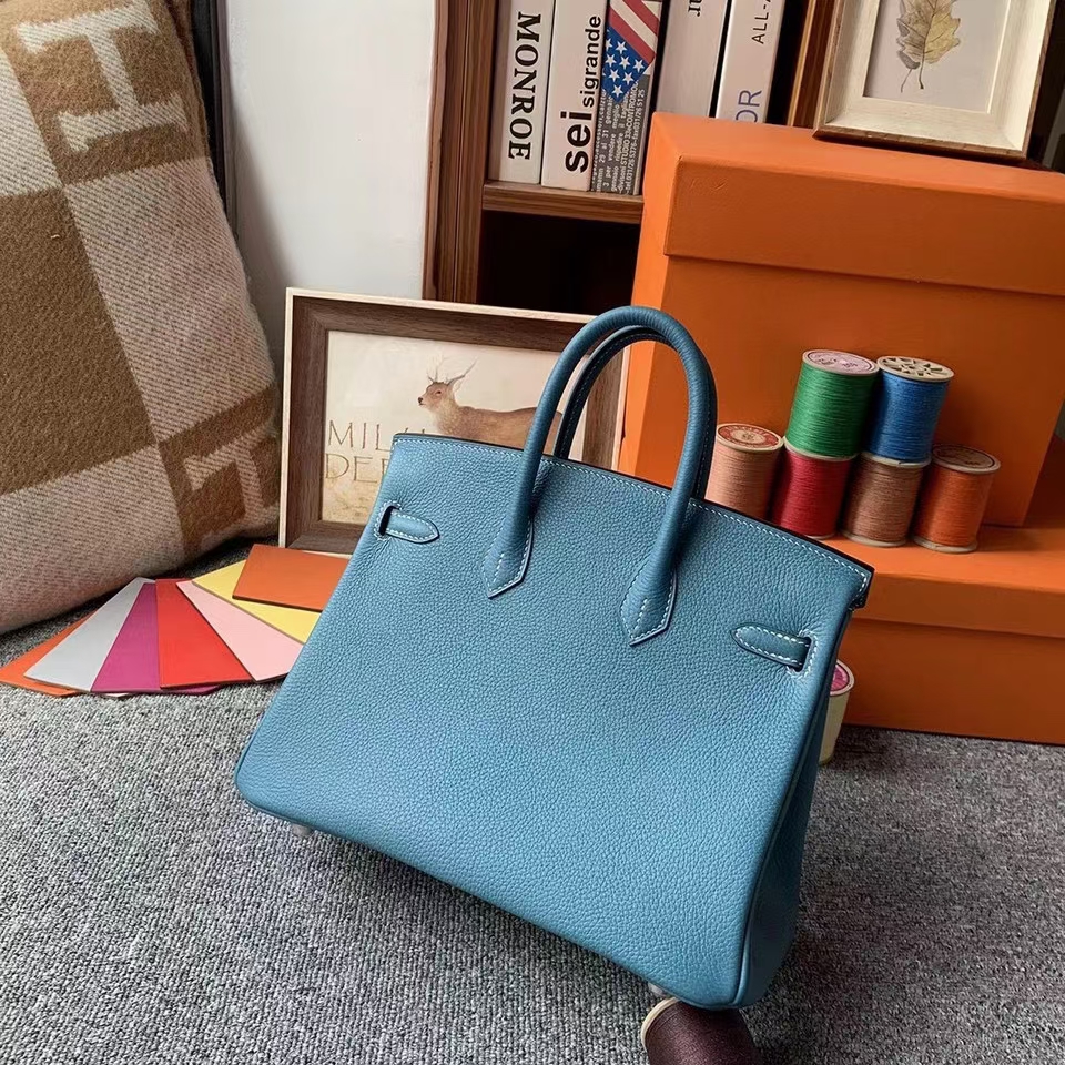 Hermès（爱马仕）Birkin 铂金包 牛仔蓝 原厂御用顶级小牛皮 银扣 30cm 现货