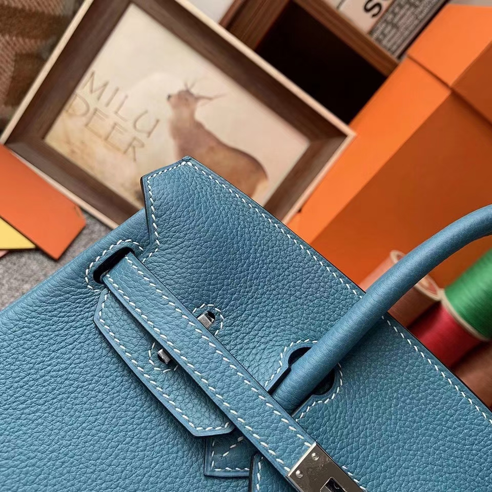 Hermès（爱马仕）Birkin 铂金包 牛仔蓝 原厂御用顶级小牛皮 银扣 30cm 现货