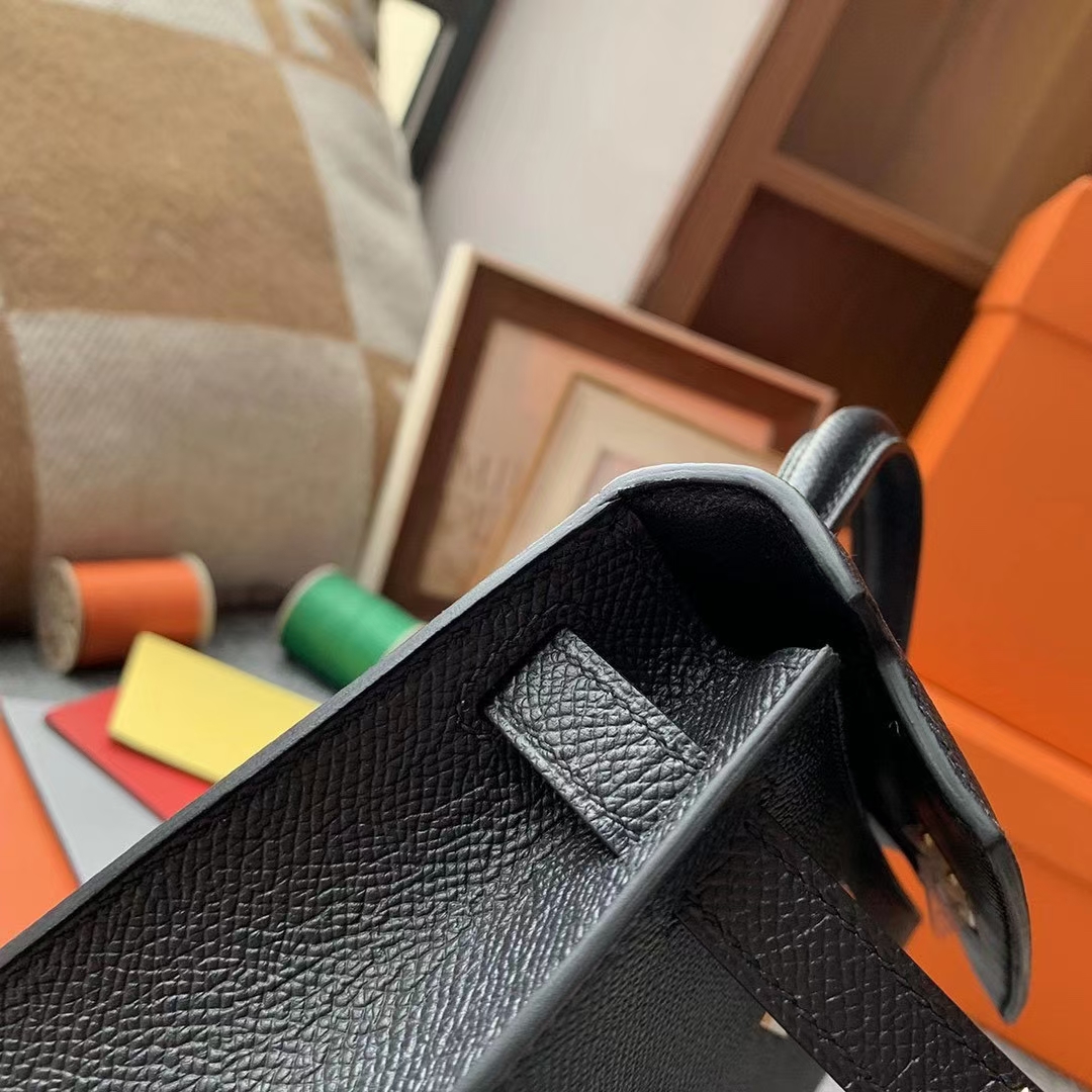 Hermès（爱马仕）Mini Kelly 迷你凯莉 CK89黑色 原厂御用顶级Epsom皮 二代 金扣 银扣 现货