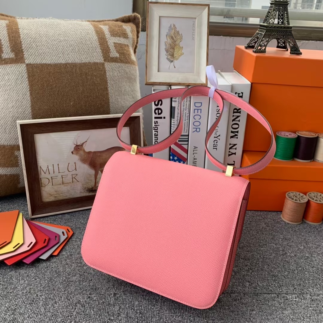 Hermès（爱马仕）Constance 空姐包 奶昔粉 原厂御用顶级Epsom 皮 24cm