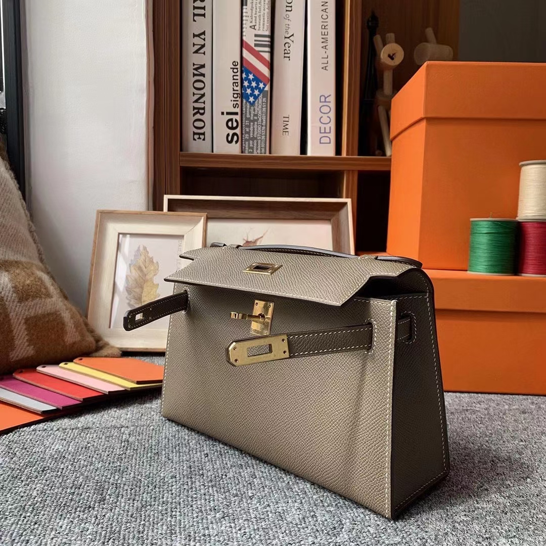 Hermès（爱马仕）Mini Kelly 迷你凯莉 CK18大象灰 原厂御用顶级Epsom皮 一代 金扣 银扣 现货