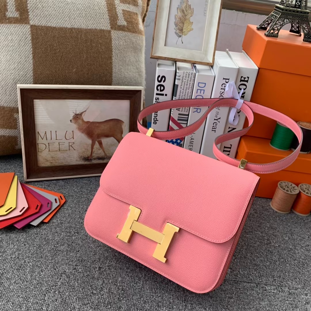 Hermès（爱马仕）Constance 空姐包 奶昔粉 原厂御用顶级Epsom 皮 24cm