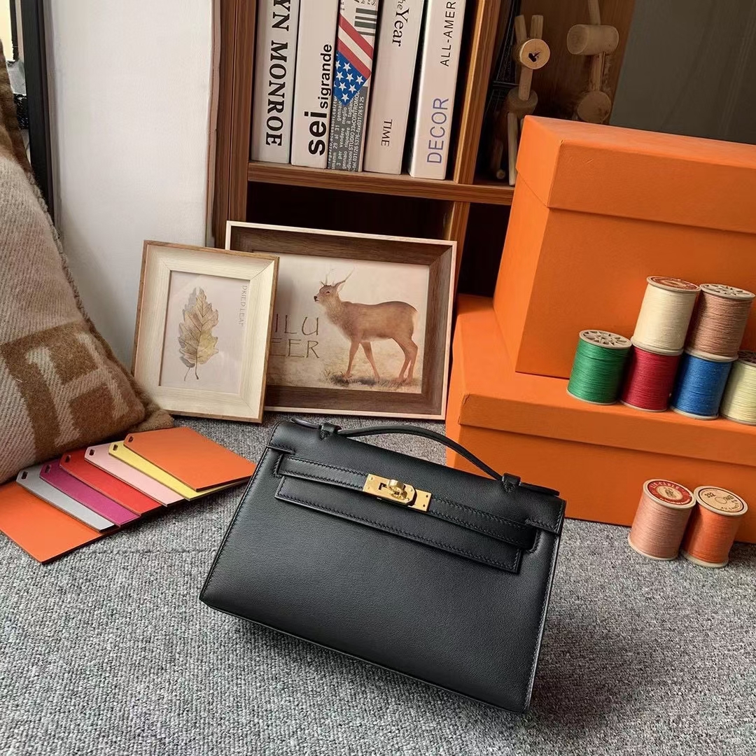 Hermès（爱马仕）Mini Kelly 迷你凯莉 CK89黑色 原厂御用顶级Swift 皮 金扣 银扣 现货