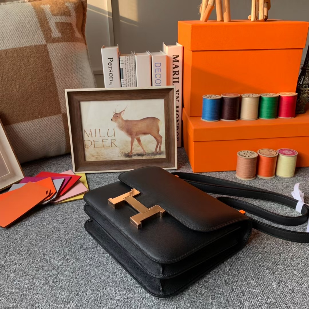 Hermès（爱马仕）Constance 空姐包 黑色 原厂御用顶级Ever Color 皮 玫瑰金扣 24cm