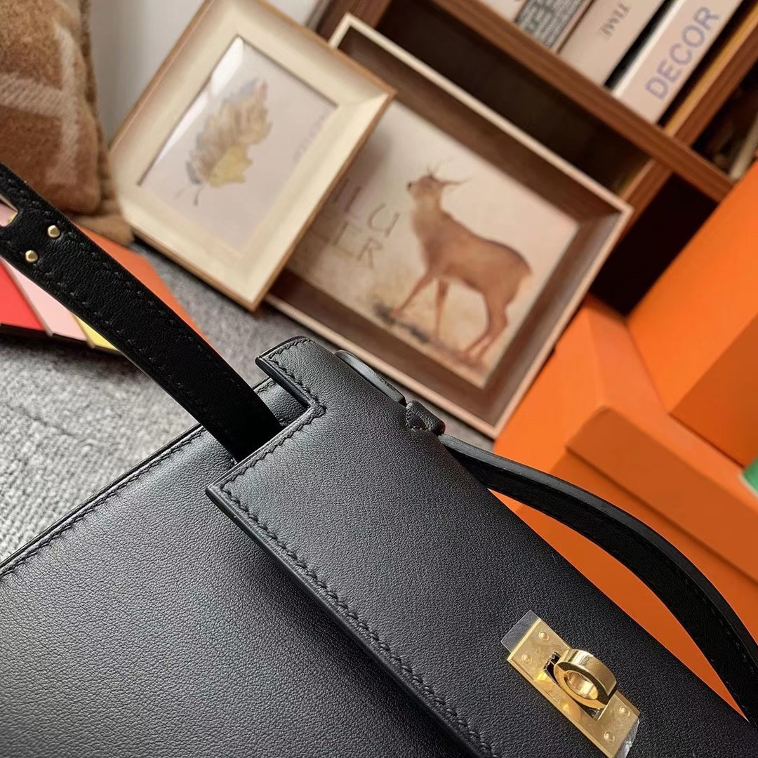 Hermès（爱马仕）Mini Kelly 迷你凯莉 CK89黑色 原厂御用顶级Swift 皮 金扣 银扣 现货