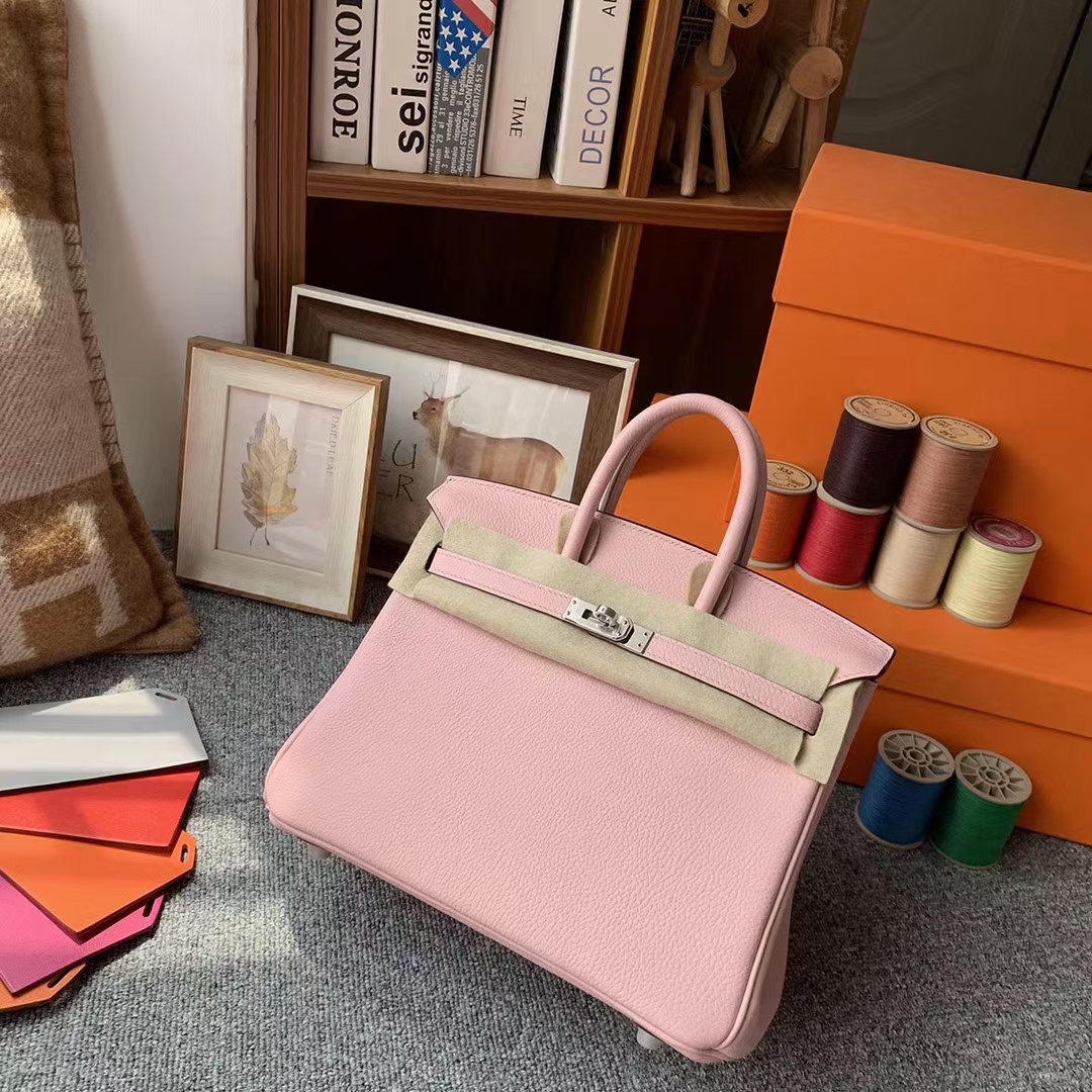 Hermès（爱马仕）Birkin 铂金包 3Q新樱花粉 原厂御用顶级小牛皮 25 银扣 现货