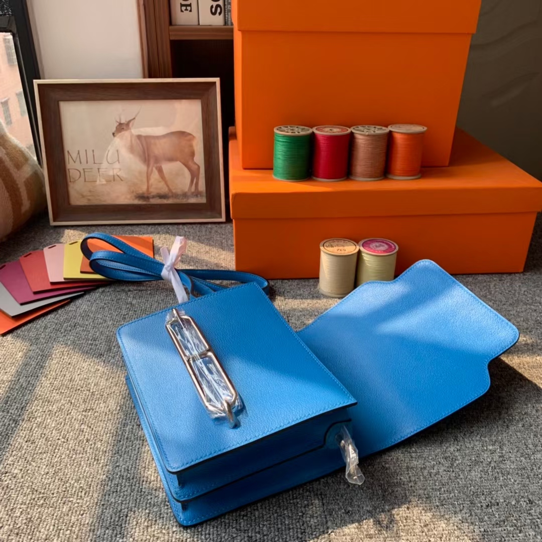 Hermès（爱马仕）Roulis 猪鼻包 水妖蓝 原厂御用顶级Ever color皮 银扣 19 现货