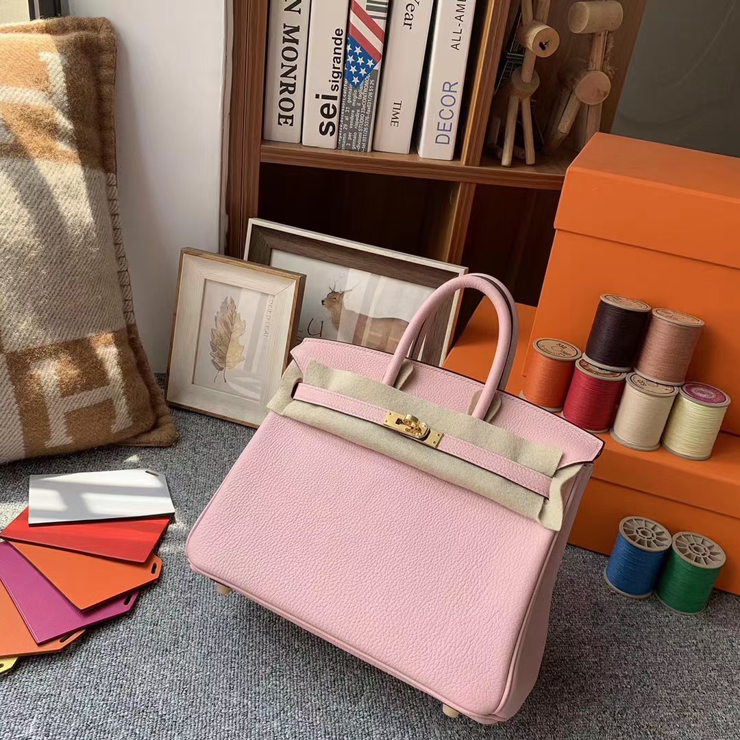 Hermès（爱马仕）Birkin 铂金包 3Q新樱花粉 原厂御用顶级小牛皮 25 银扣 现货