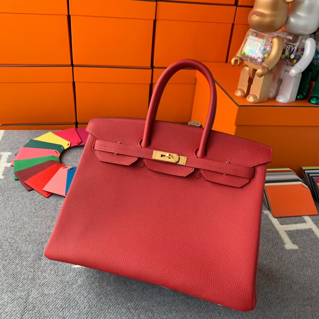 Hermès（爱马仕）Birkin 铂金包 Q5 中国红 糖果红 原厂御用顶级小牛皮 金扣 35cm