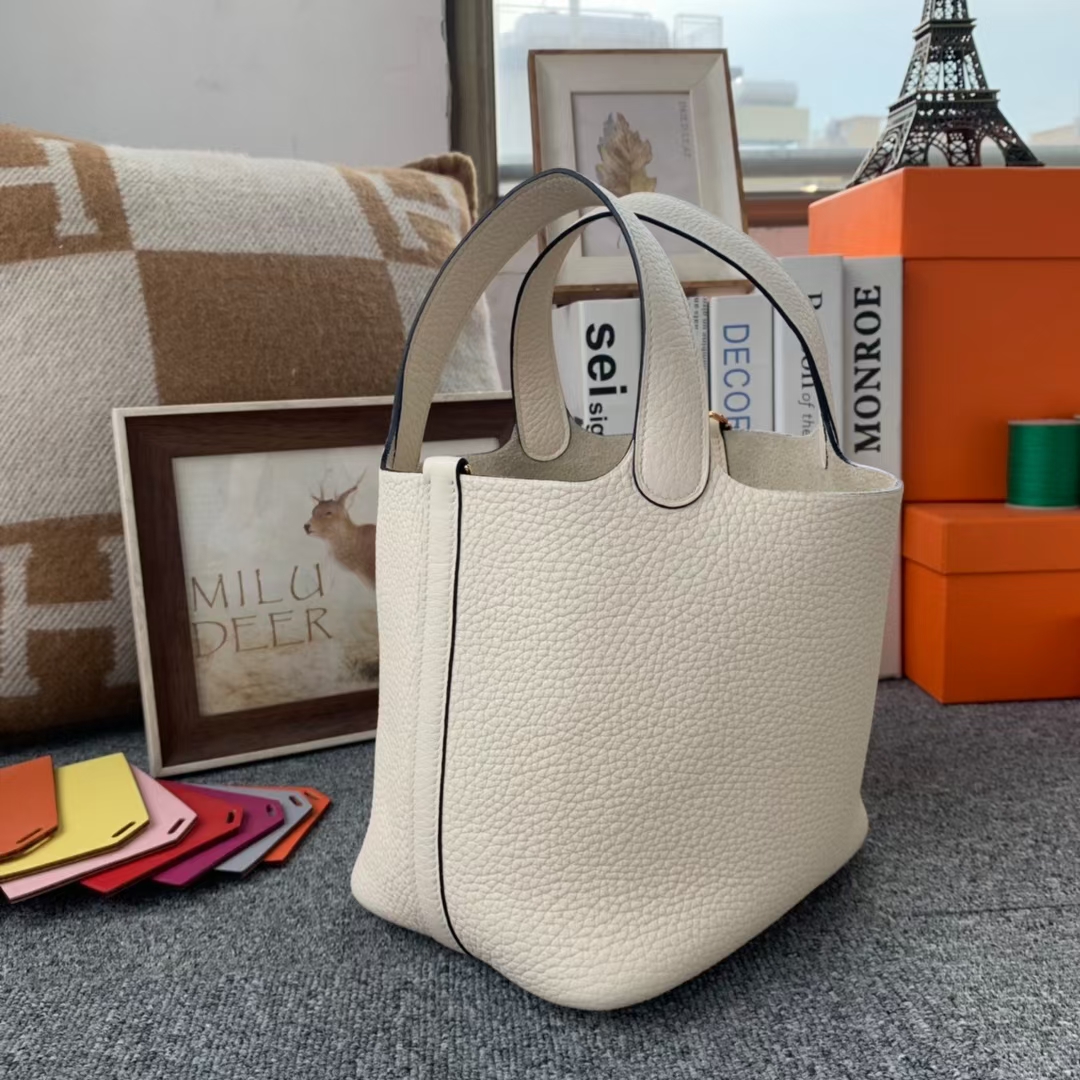 Hermès（爱马仕）Picotin Lock 菜篮子 奶油白 原厂御用顶级TC 皮 18cm 金扣 现货