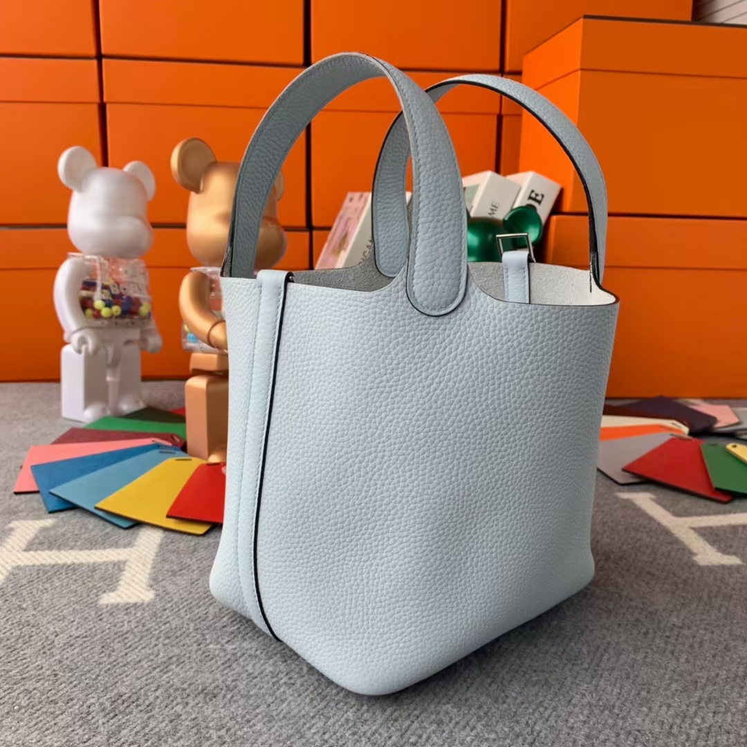 Hermès（爱马仕）Picotin Lock 菜篮子 圣杯蓝 原厂御用顶级TC皮 18cm 银扣
