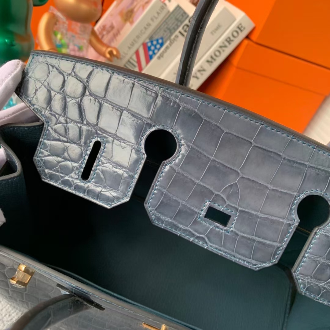 Hermès（爱马仕）Birkin 铂金包 风暴蓝 原厂御用顶级亮面鳄鱼皮 30 金扣 现货