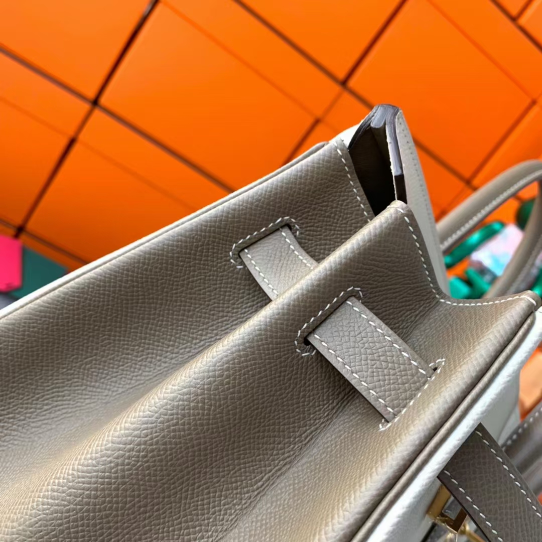 Hermès（爱马仕）Birkin 铂金包 奶昔白拼大象灰 原厂御用顶级Epsom皮 金扣 35cm
