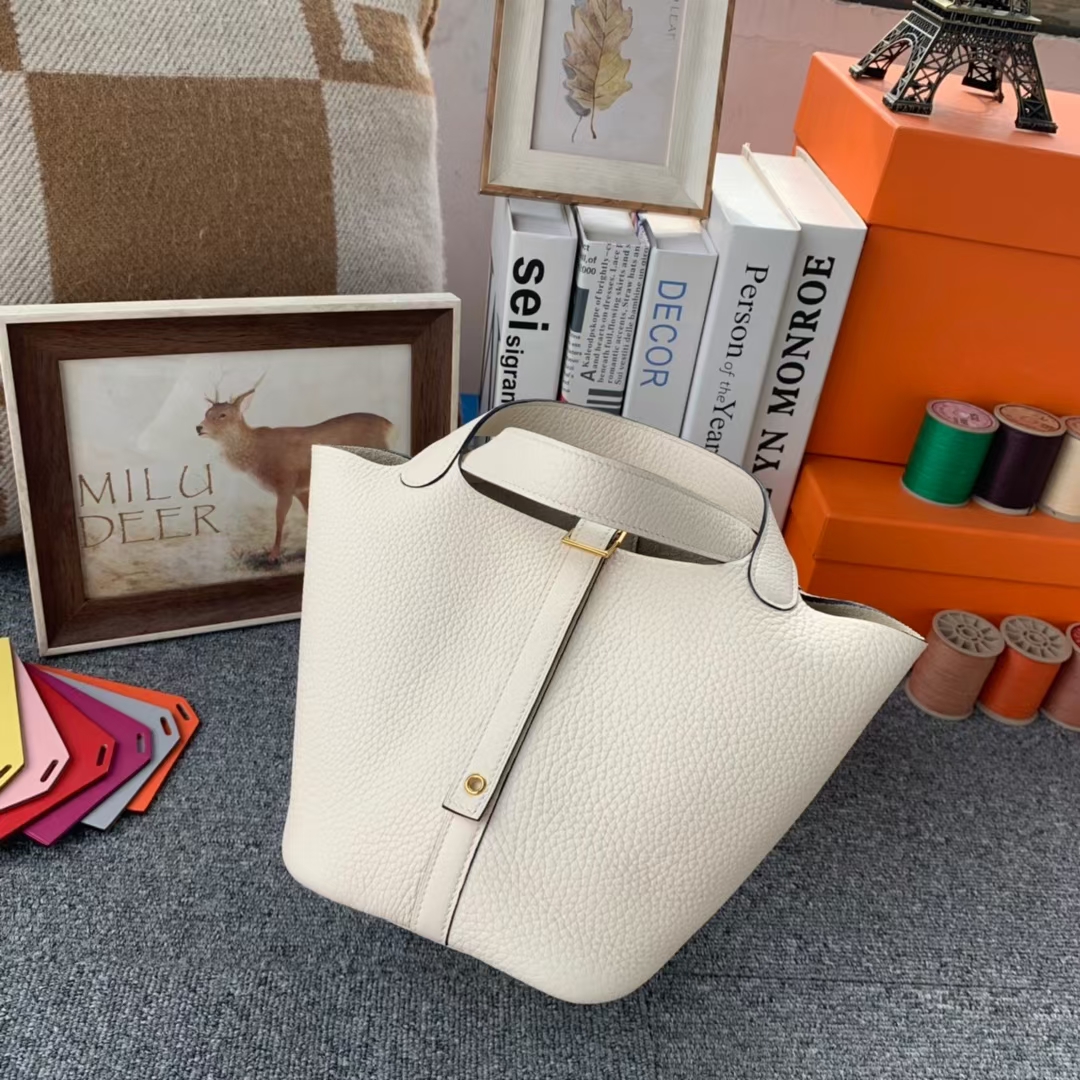 Hermès（爱马仕）Picotin Lock 菜篮子 奶油白 原厂御用顶级TC 皮 18cm 金扣 现货