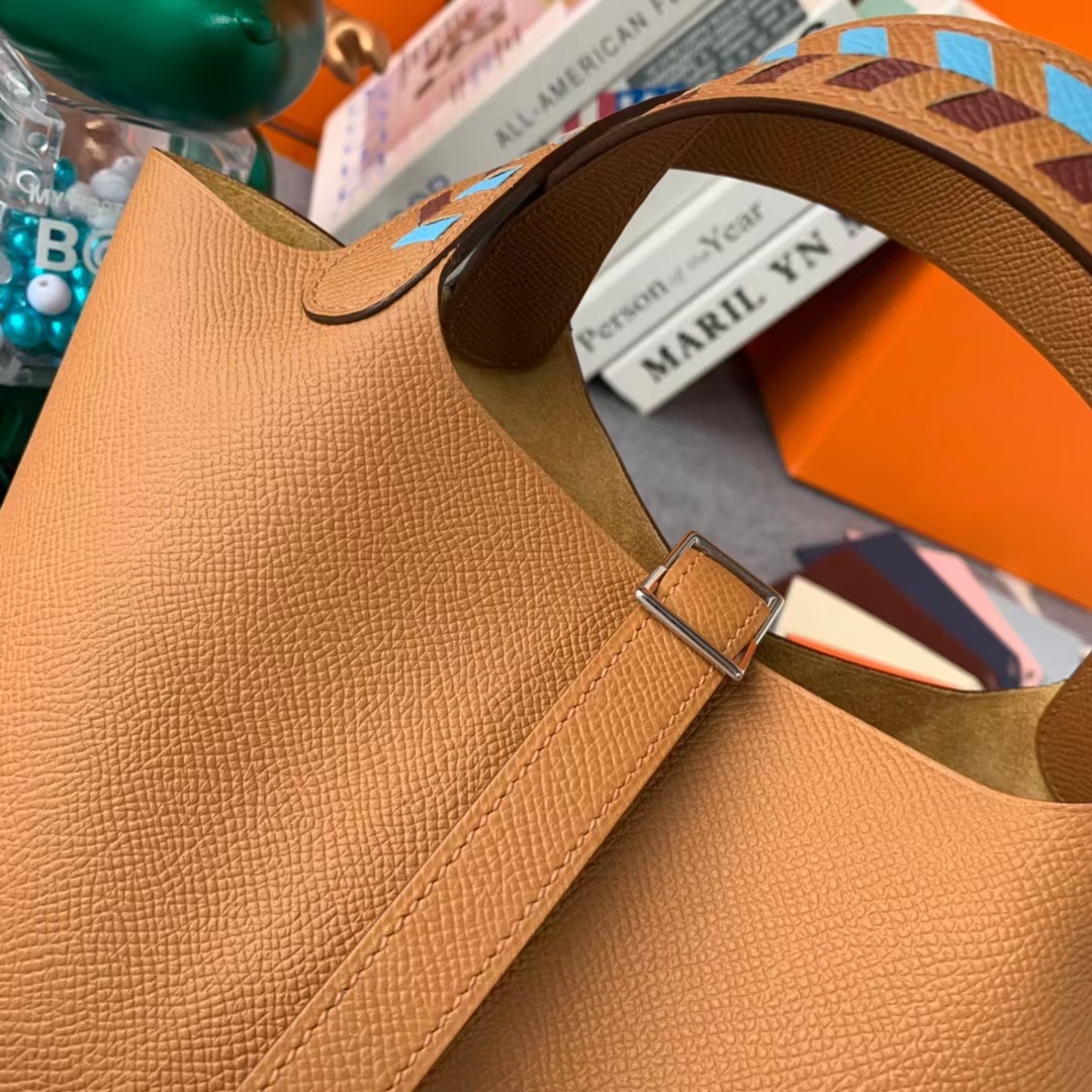 Hermès（爱马仕）Picotin Lock 菜篮子 C37 金棕色 编织肩带 原厂御用顶级Epsom皮 18cm 银扣