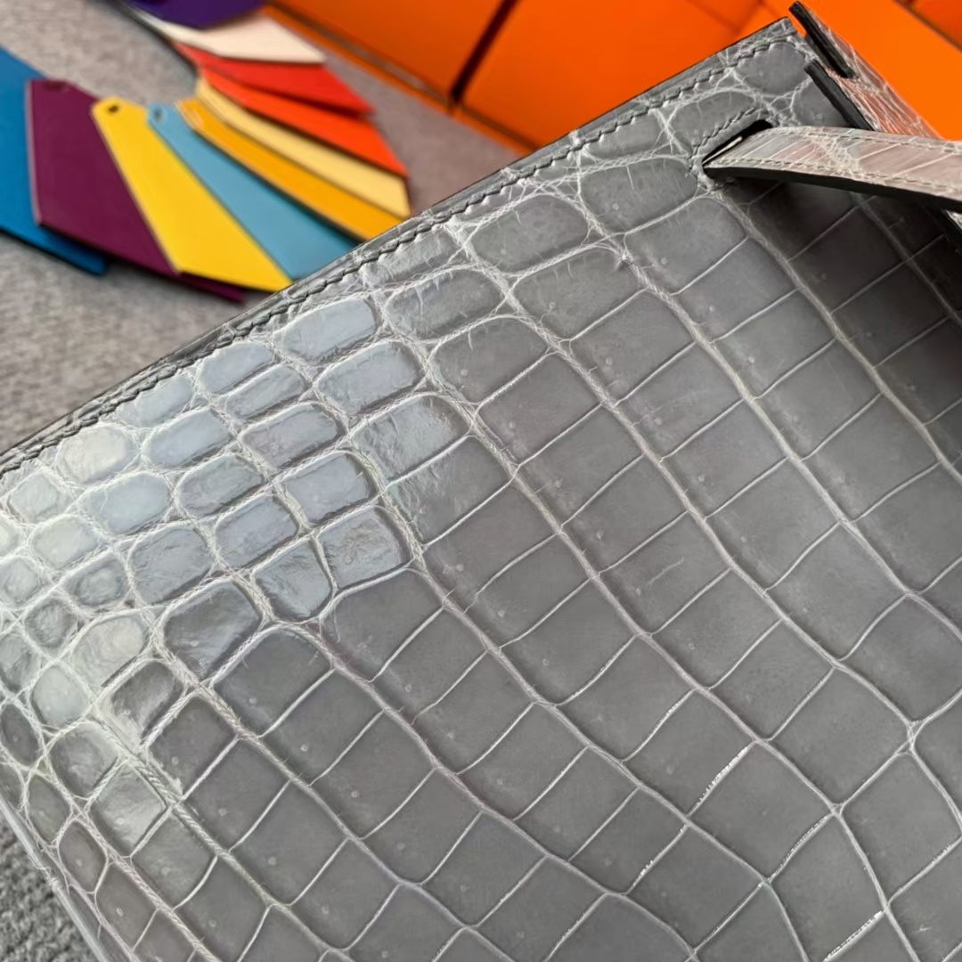 Hermès（爱马仕）Kelly 凯莉包 海鸥灰 尼罗鳄两点 银扣 25cm 现货