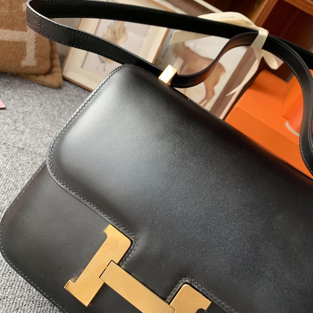 Hermès（爱马仕）Constance 空姐包 CK89黑色 原厂御用顶级Box 皮 19 金扣 现货