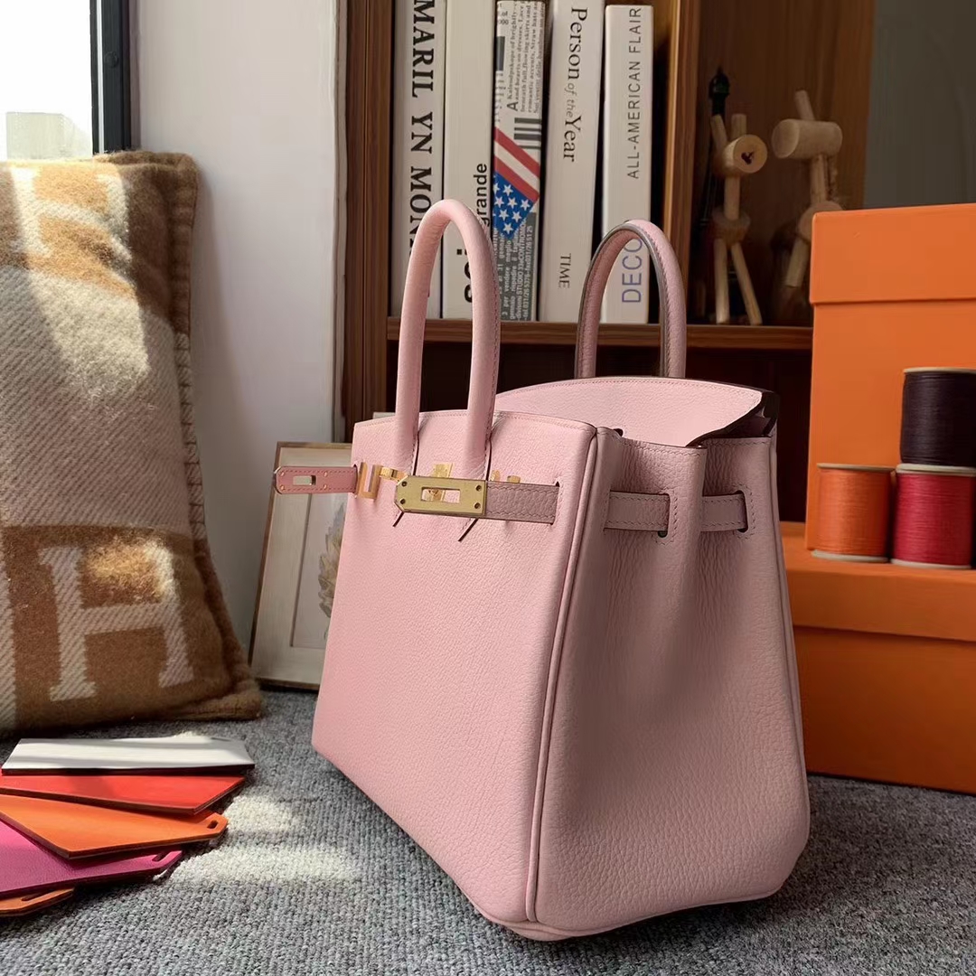 Hermès（爱马仕）Birkin 铂金包 3Q新樱花粉 原厂御用顶级小牛皮 25 银扣 现货
