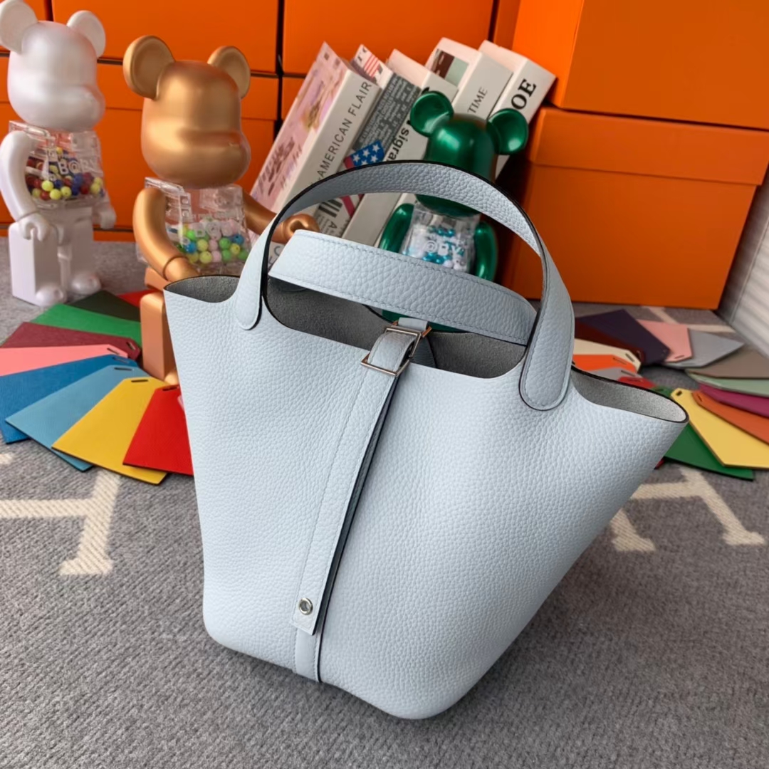 Hermès（爱马仕）Picotin Lock 菜篮子 圣杯蓝 原厂御用顶级TC皮 18cm 银扣