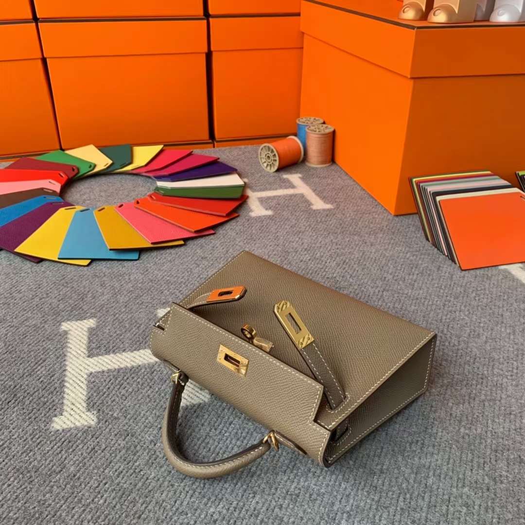 Hermès（爱马仕）Mini Kelly 迷你凯莉 CK18大象灰 原厂御用顶级Epsom 皮 二代 金扣 现货