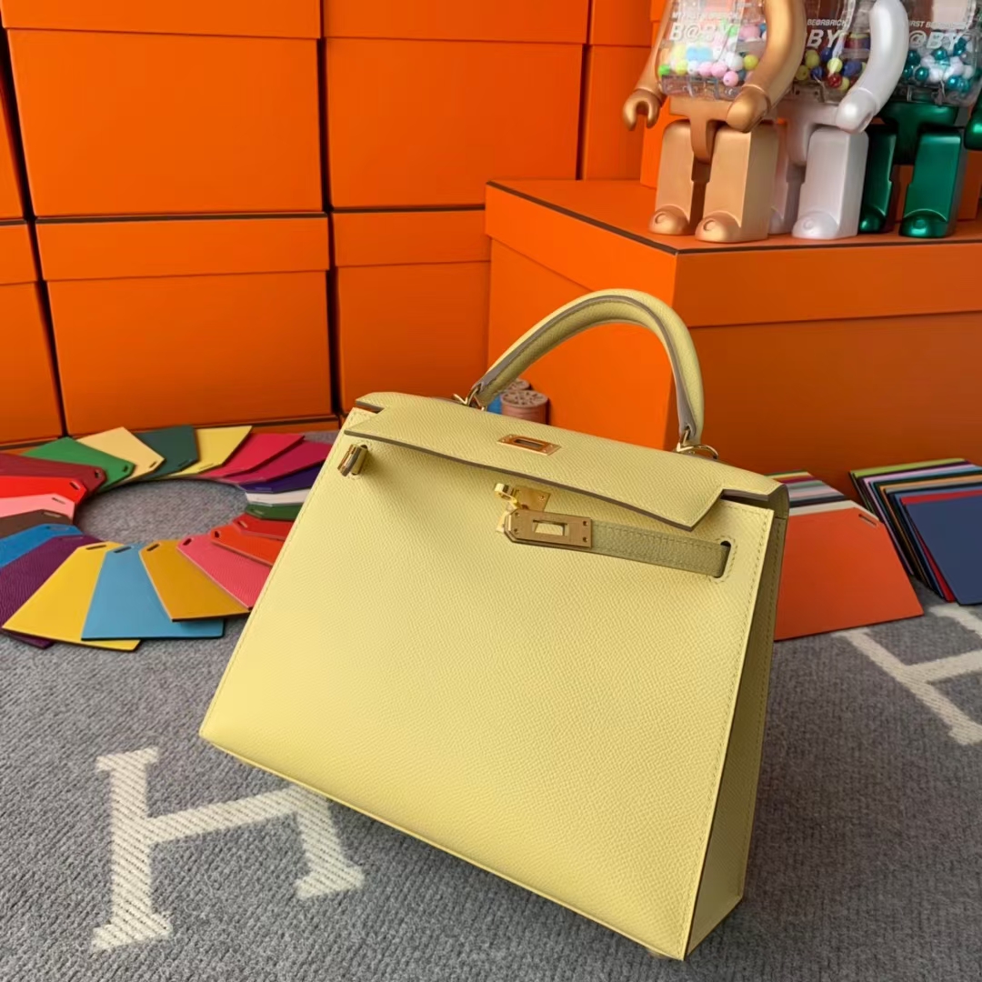 Hermès（爱马仕）Kelly 凯莉包 1Z小鸡黄 原厂御用顶级Epsom皮 25 外缝 金扣