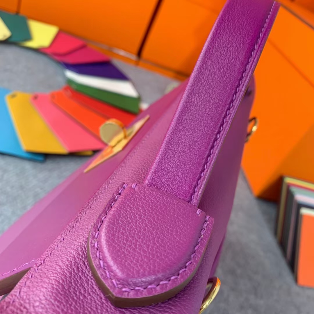 Hermès（爱马仕）Kelly  2424 海葵紫 原厂御用顶级Evercolor皮拼Swift 皮 金扣 现货