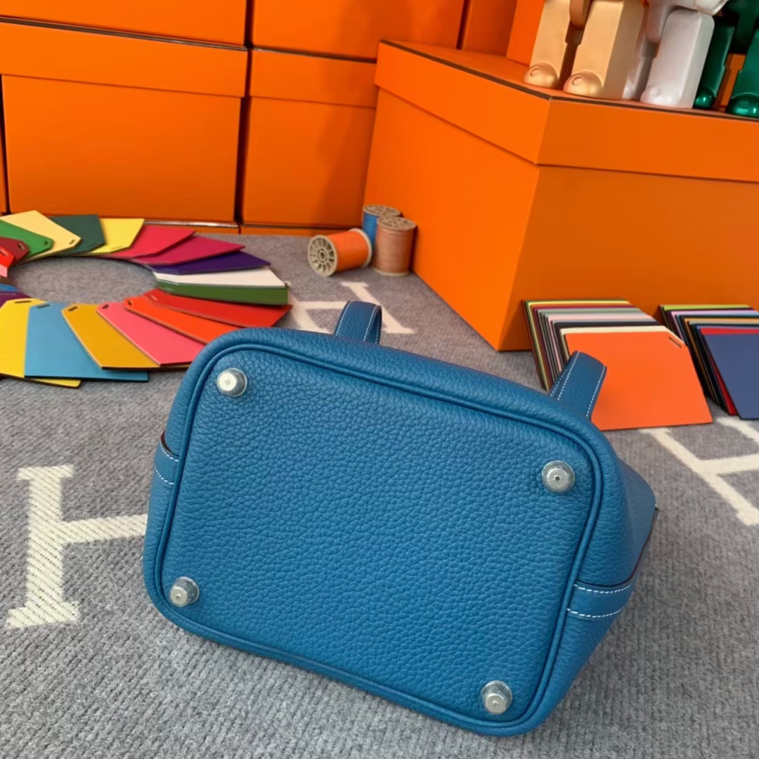 Hermès（爱马仕）Picotin Lock 菜篮包 牛仔蓝 原厂御用顶级TC 皮 银扣 18cm