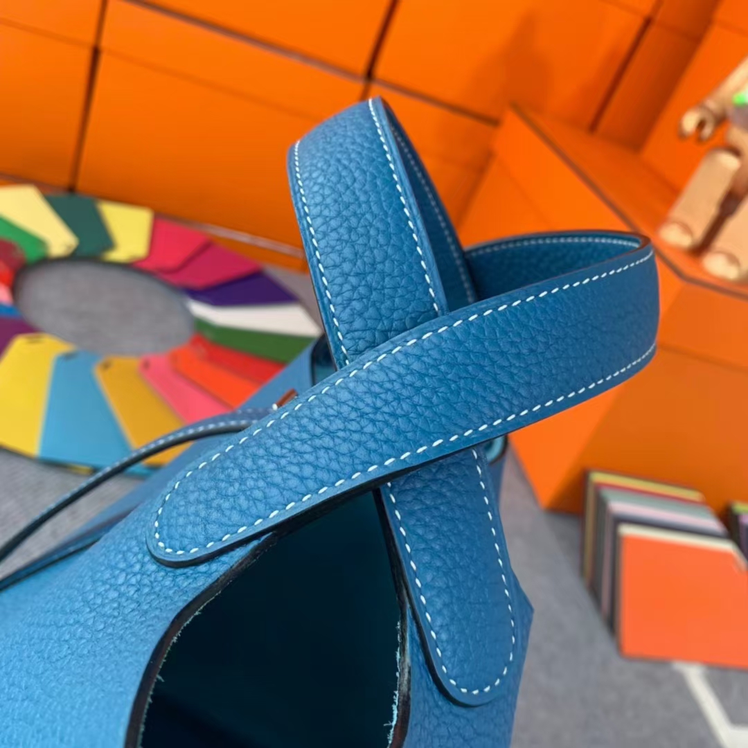 Hermès（爱马仕）Picotin Lock 菜篮包 牛仔蓝 原厂御用顶级TC 皮 银扣 18cm