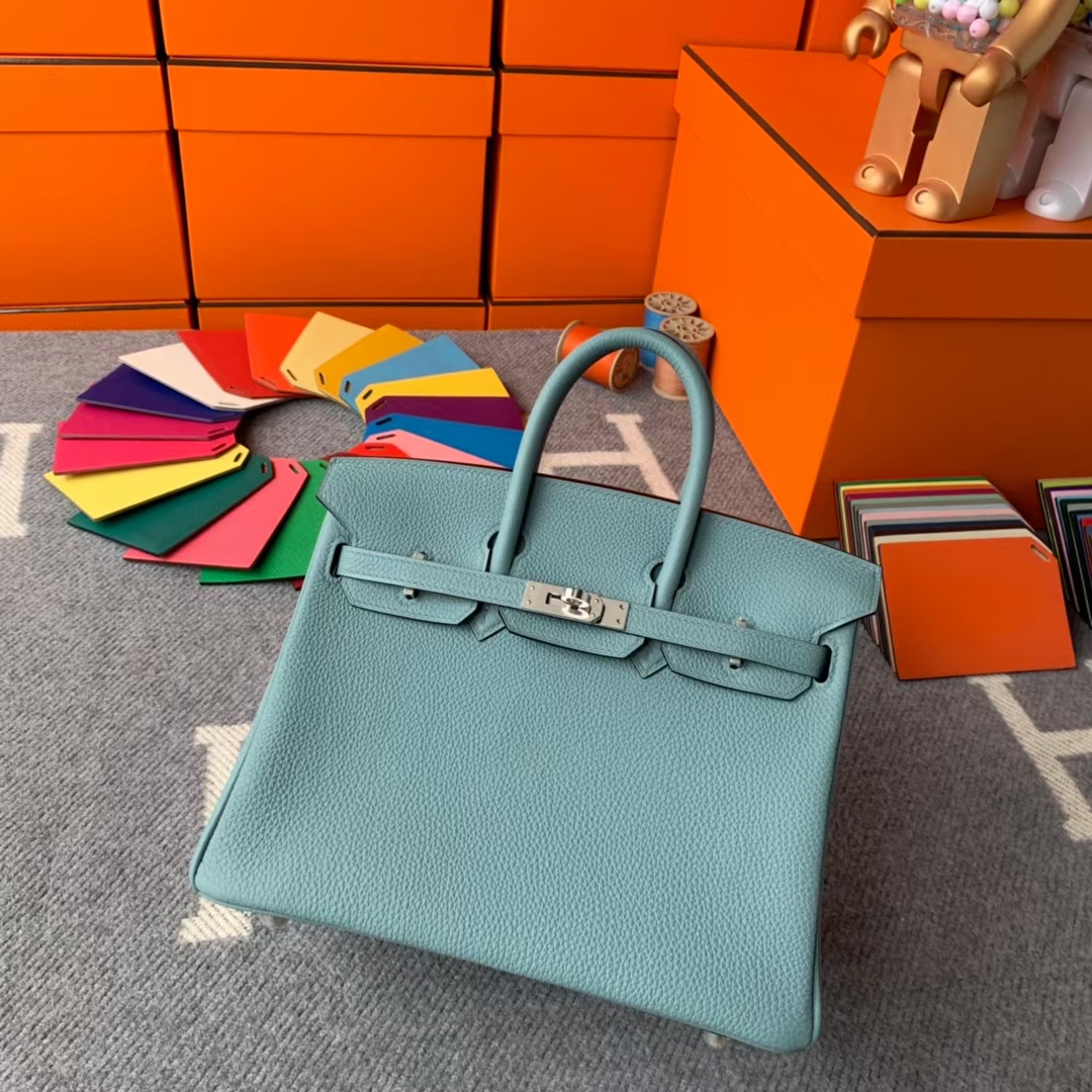 Hermès（爱马仕）Birkin 铂金包 天青色 原厂御用顶级小牛皮 银扣 25cm