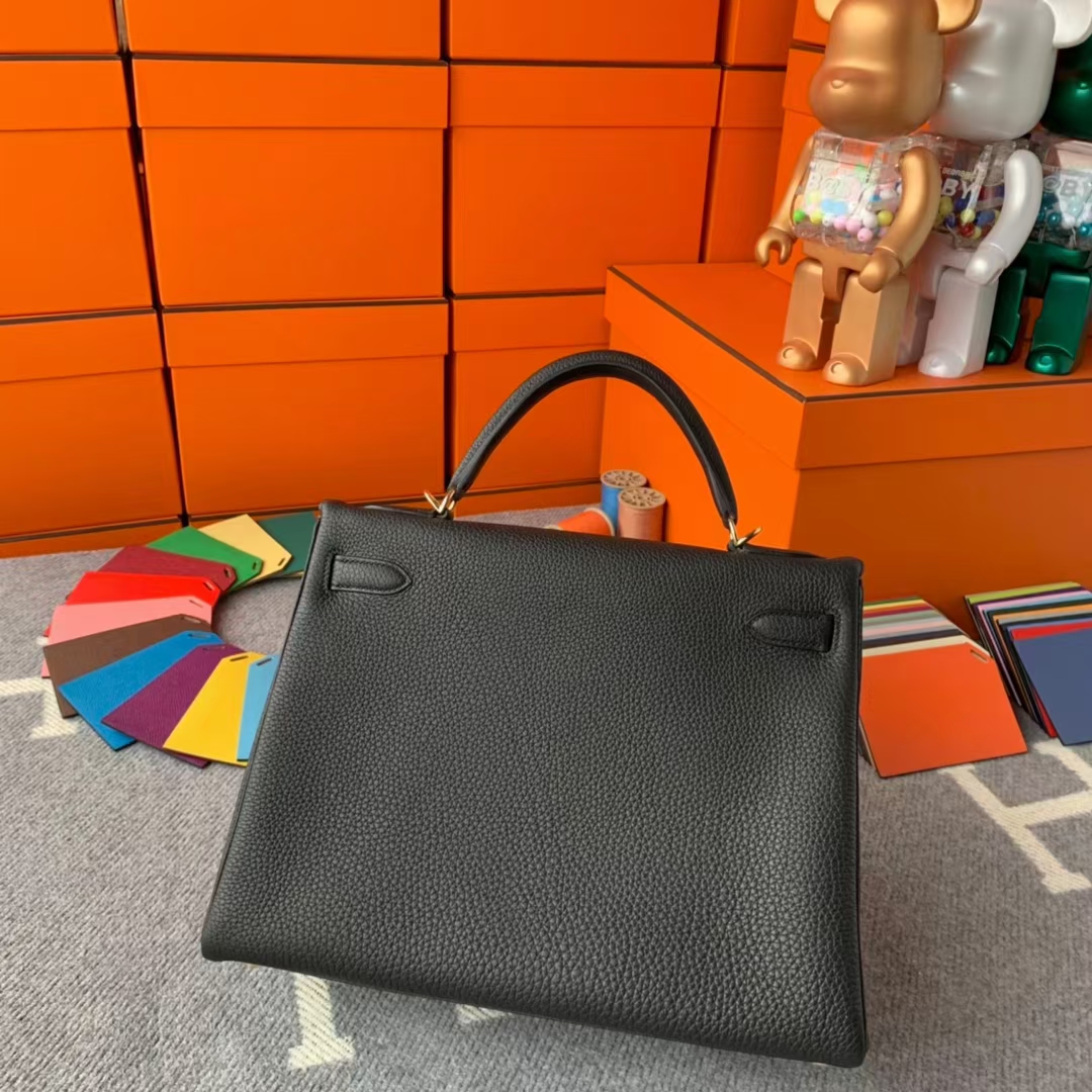 Hermès（爱马仕）Kelly 凯莉包 CK89黑色 原厂御用顶级小牛皮 金扣 32cm 现货
