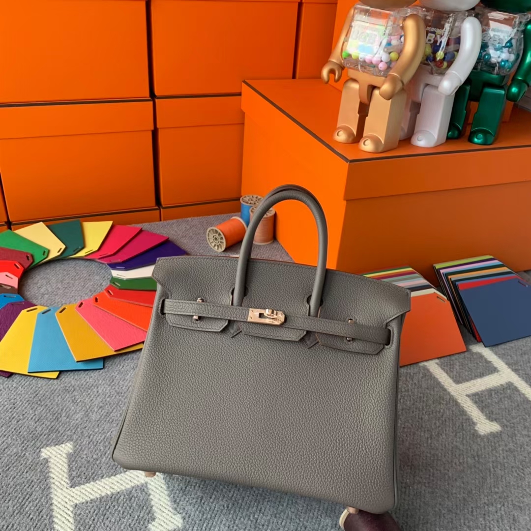 Hermès（爱马仕）Birkin 铂金包 8F 锡器灰 原厂御用顶级小牛皮 玫瑰金扣 25cm 现货