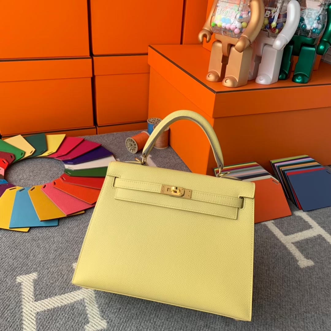 Hermès（爱马仕）Kelly 凯莉包 1Z小鸡黄 原厂御用顶级Epsom皮 25 外缝 金扣
