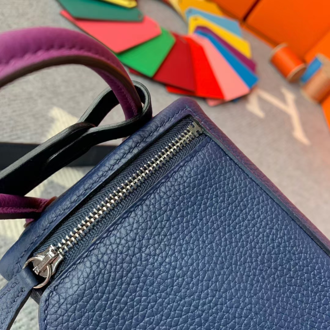 Hermès（爱马仕）Mini Lindy 迷你琳迪 宝石蓝拼午夜蓝拼海葵紫 原厂御用顶级小牛皮 银扣