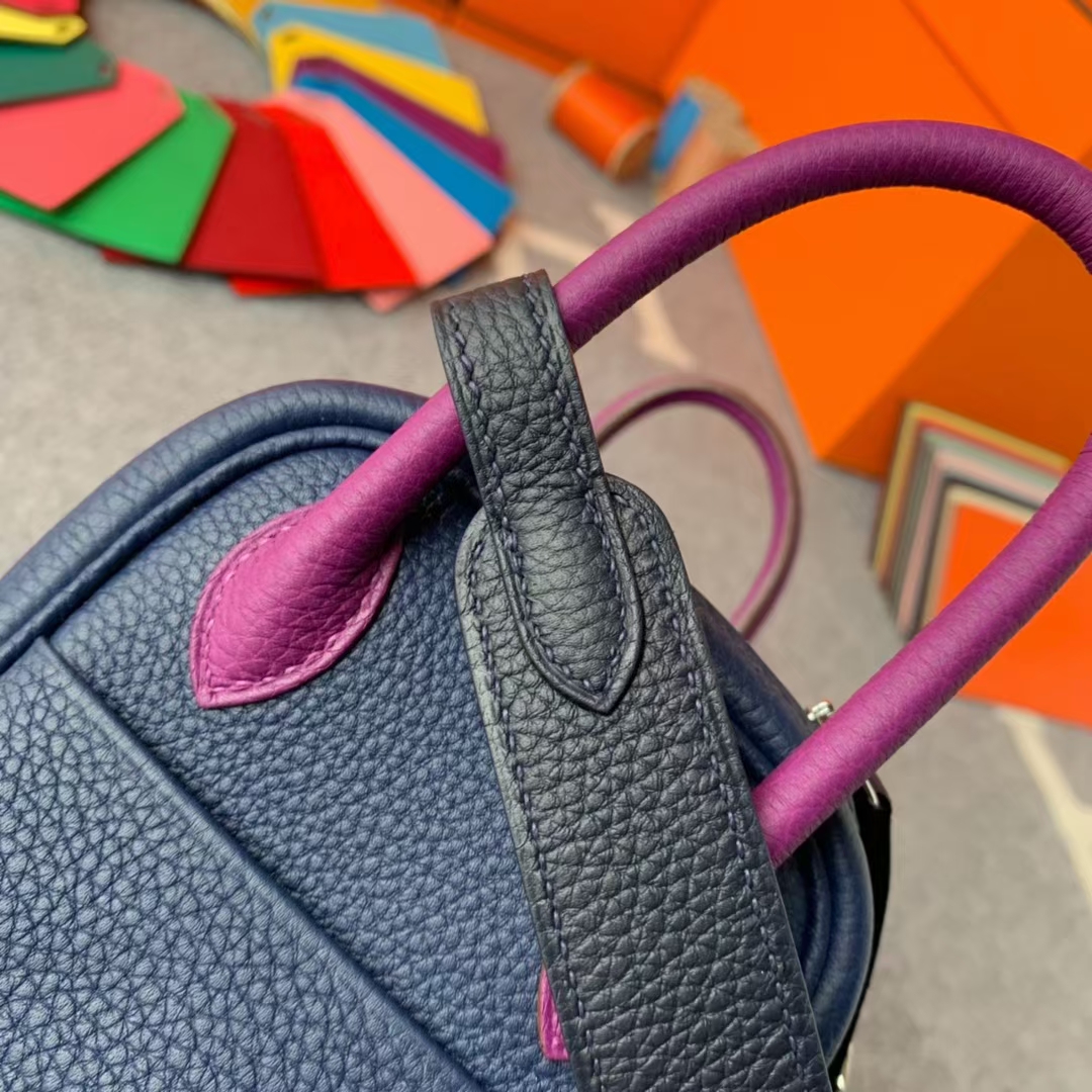 Hermès（爱马仕）Mini Lindy 迷你琳迪 宝石蓝拼午夜蓝拼海葵紫 原厂御用顶级小牛皮 银扣