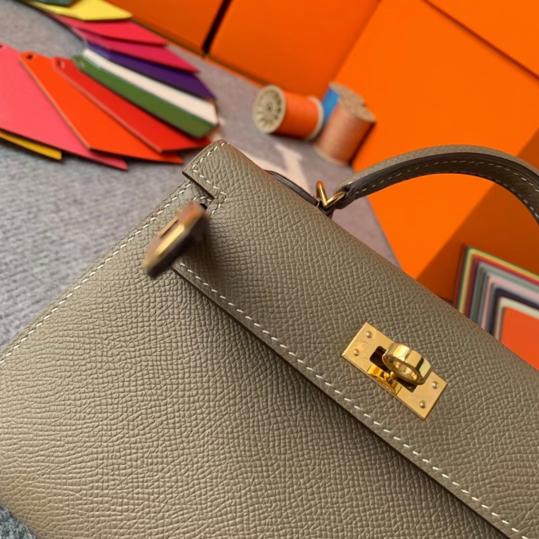 Hermès（爱马仕）Mini Kelly 迷你凯莉 CK18大象灰 原厂御用顶级Epsom 皮 二代 金扣 现货