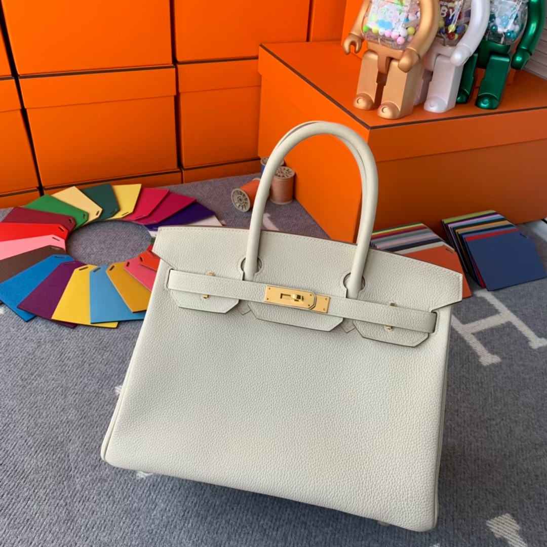 Hermès（爱马仕）Birkin 铂金包 奶昔白 原厂御用顶级小牛皮 金扣 30cm 现货