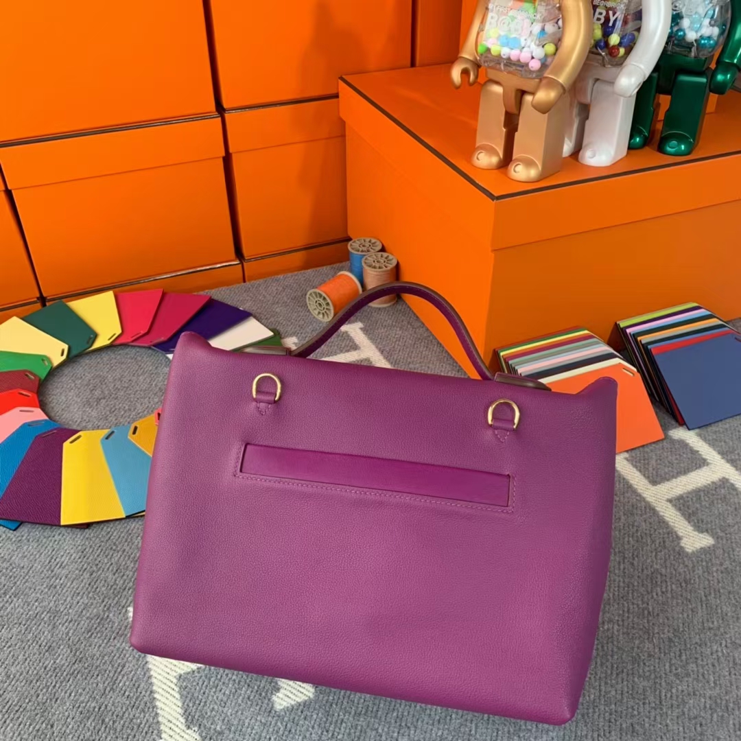 Hermès（爱马仕）Kelly  2424 海葵紫 原厂御用顶级Evercolor皮拼Swift 皮 金扣 现货
