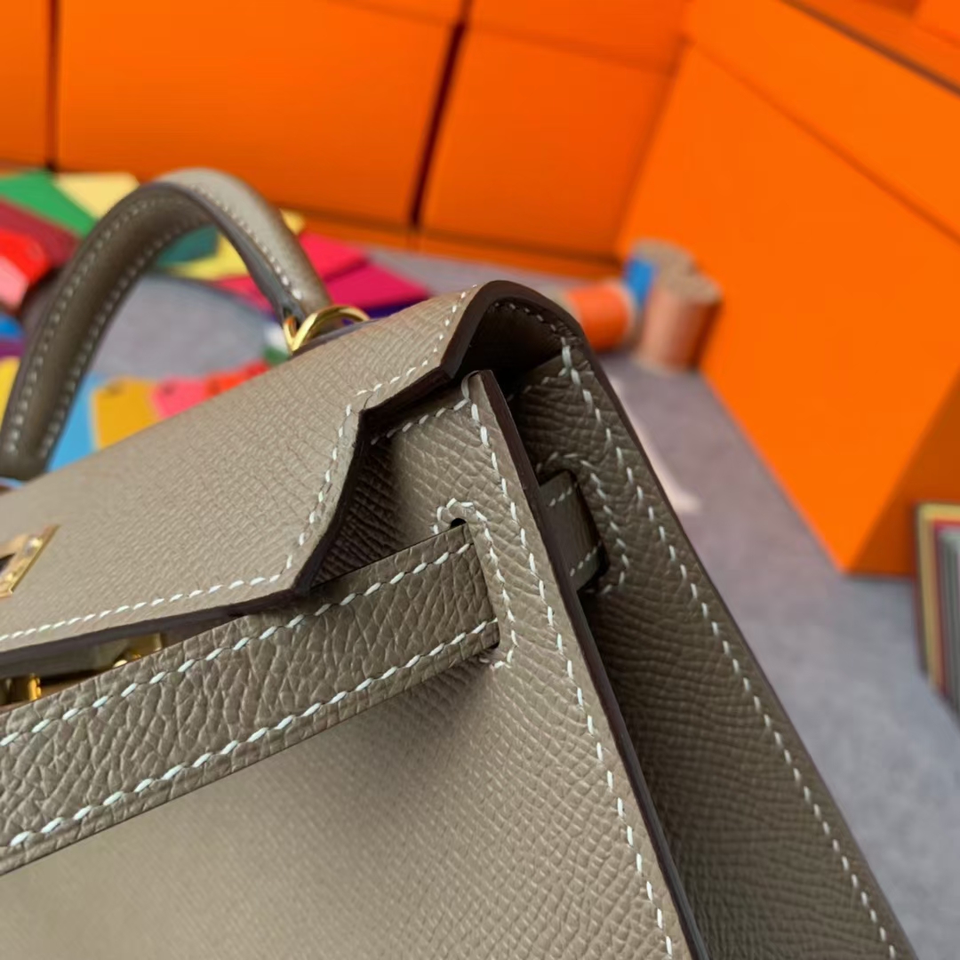 Hermès（爱马仕）Mini Kelly 迷你凯莉 CK18大象灰 原厂御用顶级Epsom 皮 二代 金扣 现货