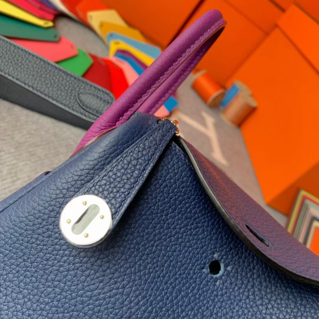 Hermès（爱马仕）Mini Lindy 迷你琳迪 宝石蓝拼午夜蓝拼海葵紫 原厂御用顶级小牛皮 银扣