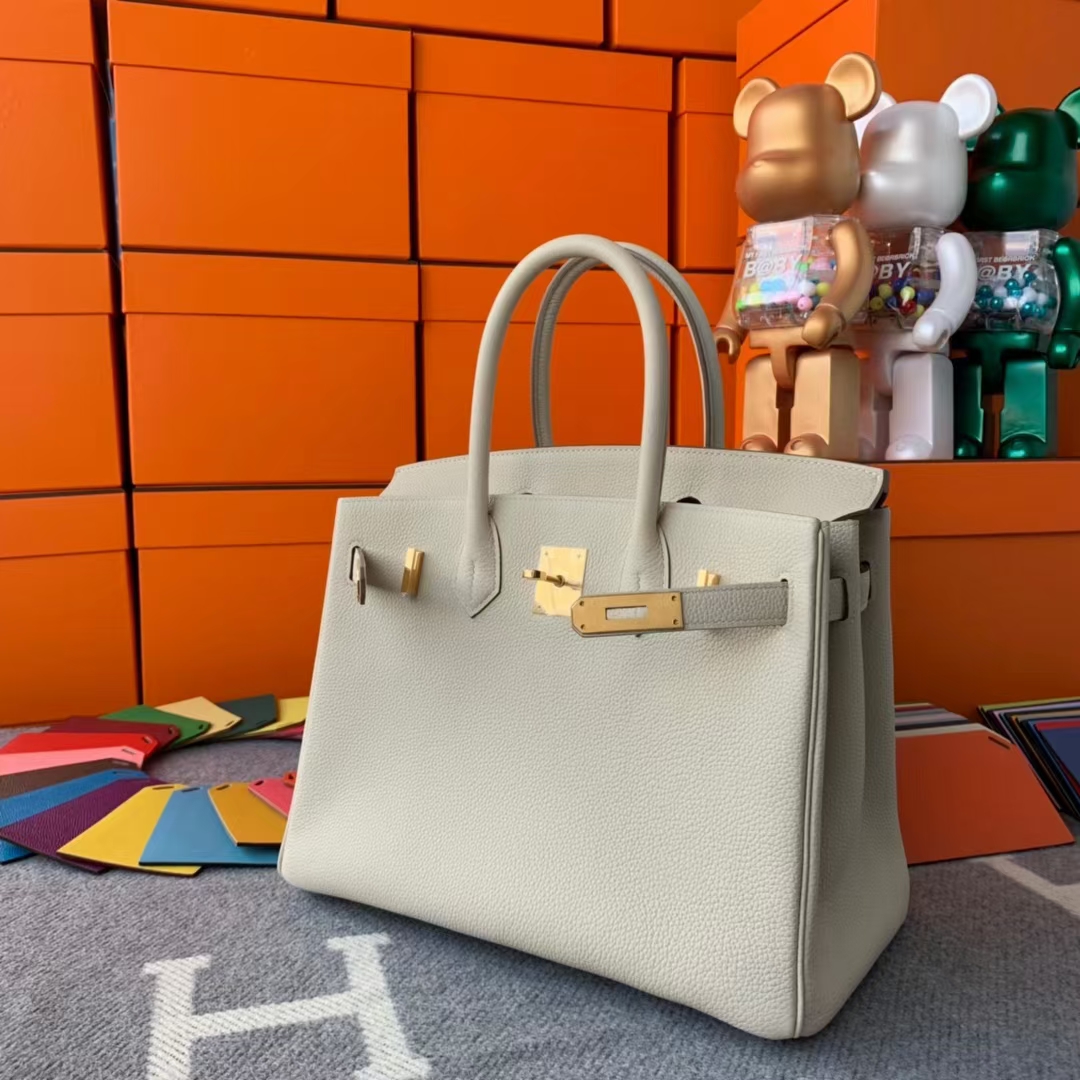 Hermès（爱马仕）Birkin 铂金包 奶昔白 原厂御用顶级小牛皮 金扣 30cm 现货