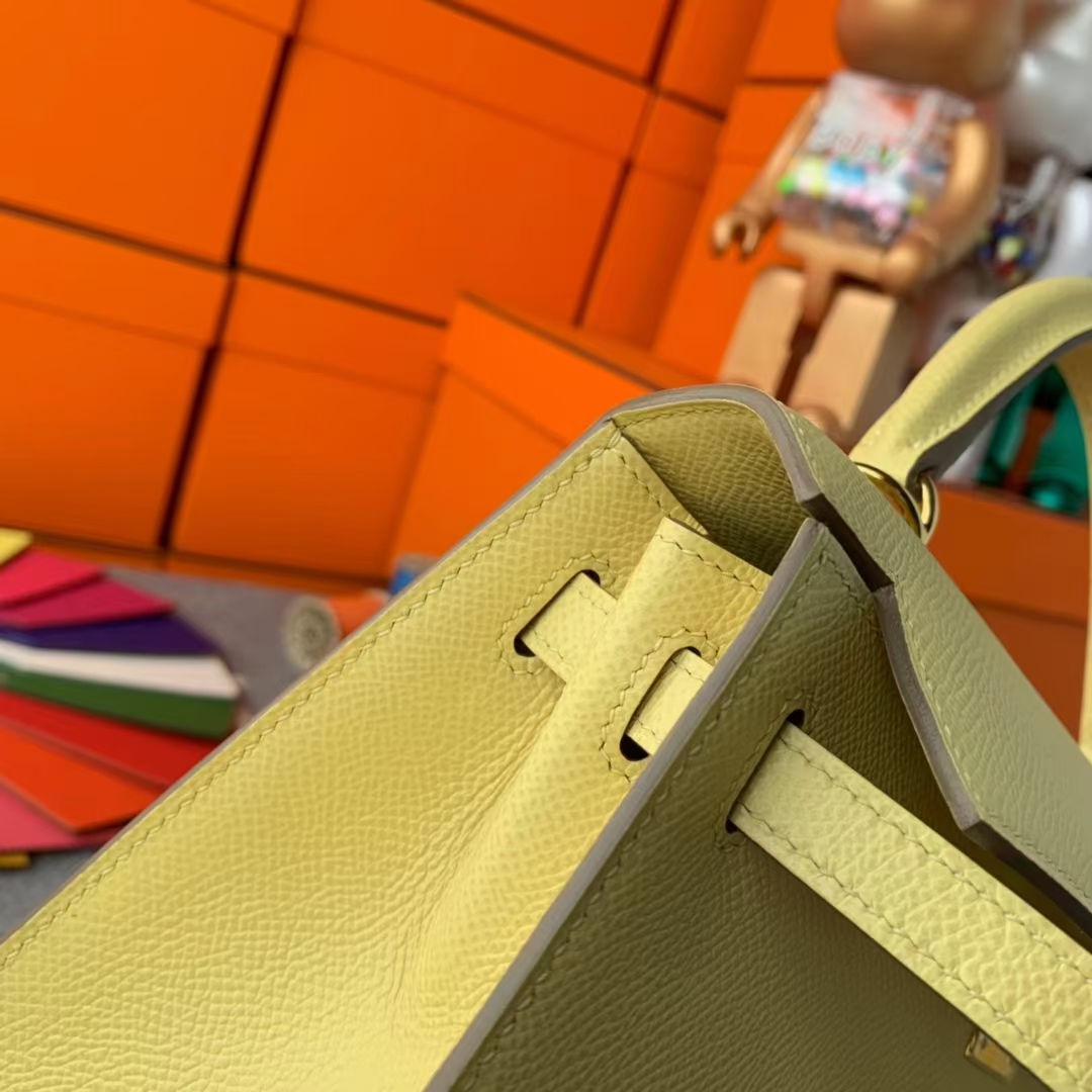 Hermès（爱马仕）Kelly 凯莉包 1Z小鸡黄 原厂御用顶级Epsom皮 25 外缝 金扣
