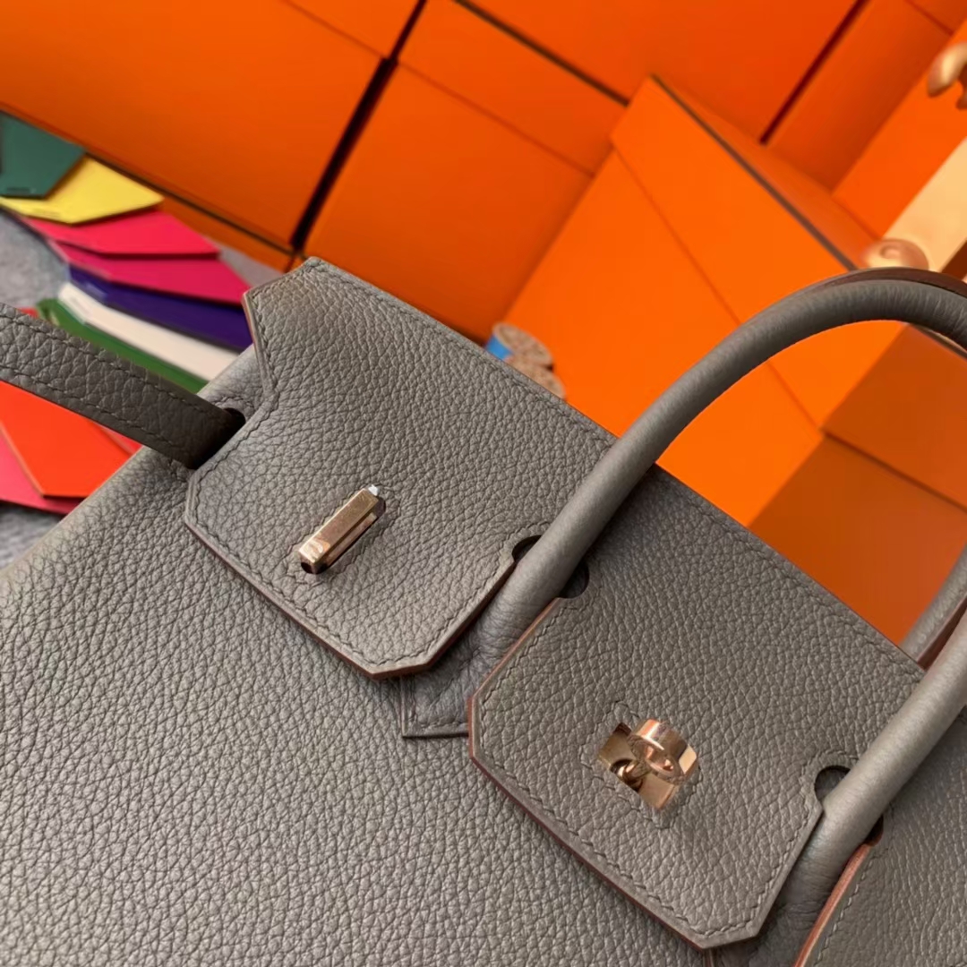Hermès（爱马仕）Birkin 铂金包 8F 锡器灰 原厂御用顶级小牛皮 玫瑰金扣 25cm 现货