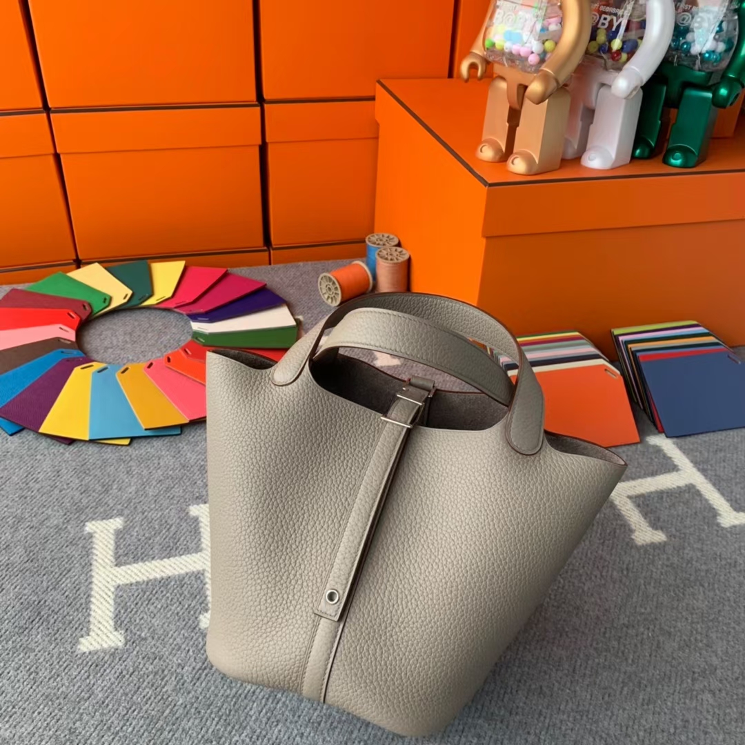 Hermès（爱马仕）Picotin Lock 菜篮包 M8 沥青灰 原厂御用顶级TC 皮 银扣 18cm