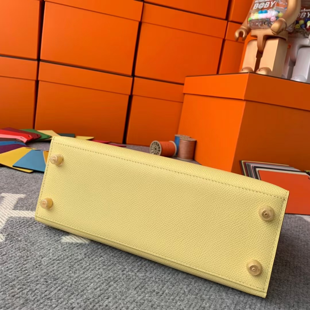 Hermès（爱马仕）Kelly 凯莉包 1Z小鸡黄 原厂御用顶级Epsom皮 25 外缝 金扣