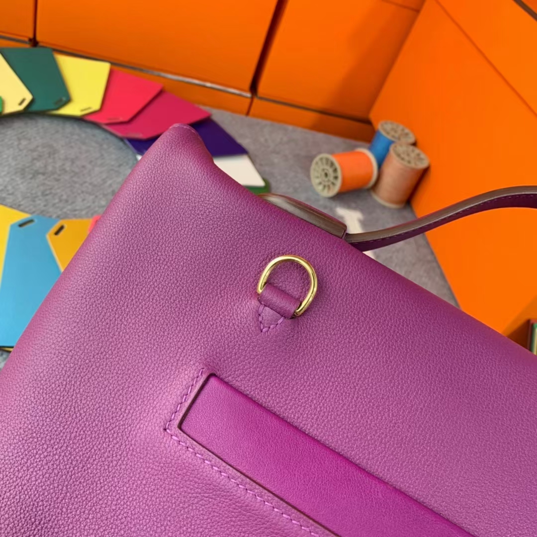 Hermès（爱马仕）Kelly  2424 海葵紫 原厂御用顶级Evercolor皮拼Swift 皮 金扣 现货